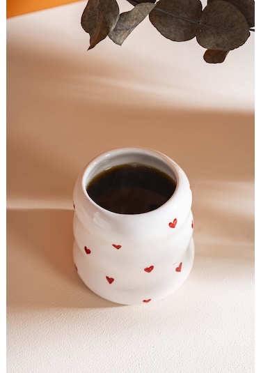 Rivaistanbul Mini Kalpler Amore El Yapımı Seramik Double Kahve Bardağı Mug Kupa Krem