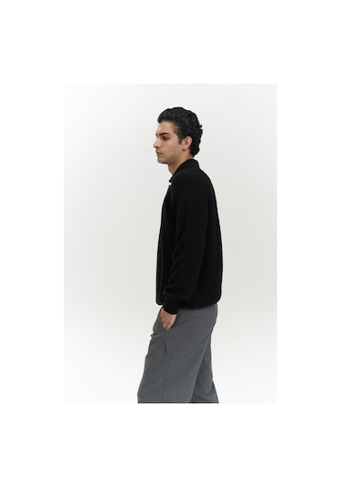 Vander Düğme Detay Siyah Erkek Triko Kazak Siyah
