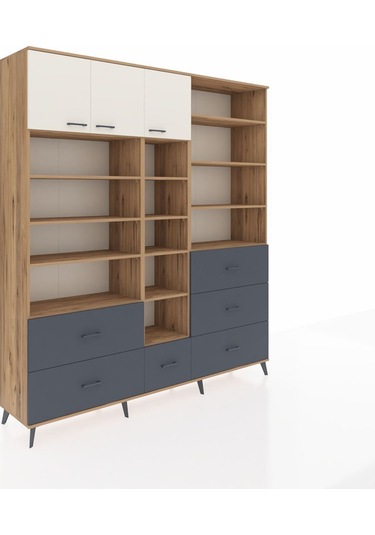 Hyperion Dolap 17 Raflı 6 Çekmeceli 3 Kapaklı 220x44x243 Çam-aytaşı/antrasit Aytası/antrasıt