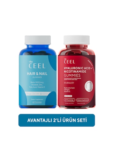 VitaCeel 2'li Cilt ve Saç & Tırnak Gummy Vegan Çiğnenebilir Vitamin