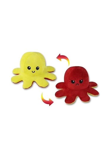 Mood Değiştiren Ahtapot Yastık Çift Yüzlü Ahtapot Peluş 20 Cm - Uyku Ve Oyun Arkadaşı Peluş Oyuncak - Sarı-kırmızı Çok Renkli