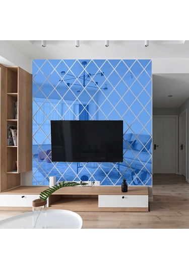 Sones Eşkenar Dörtgen Dikişli Arka Plan Akrilik Ayna Dekoratif Çıkartmalar, Özellikler: Mavi Büyük Diğer