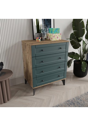 Toprak 4 Çekmeceli Şifonyer - Mdf Kapak Yeşil