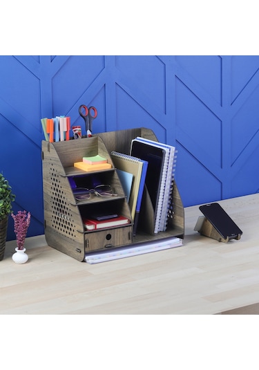 Focus Hexa Çekmeceli A4 Evrak Rafı Masaüstü Organizer Ceviz Renk