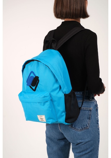 Mavi Önü Nakışlı Laptop Bölmeli Unisex Sırt Okul Çantası Back To School mavi