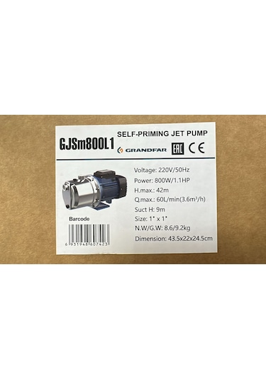 Grandfar Gjsm800l1 Paslanmaz Jet Pompa 1,1 Hp