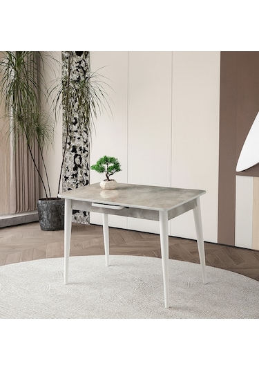 Ortadan Açılır Parlak Ahşap Yemek Masası Mermer Desenli 60x100