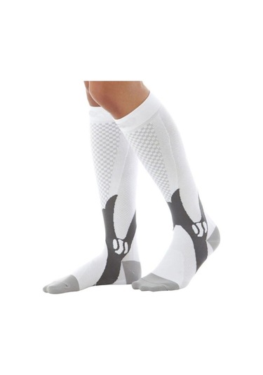 Beyaz Koşu Sıkıştırma Futbol Çorapları Çorap 20 - 30 Mmhg Erkek Kadın Spor Çorapları Maraton Bisiklet Futbol Çorapları Beyaz