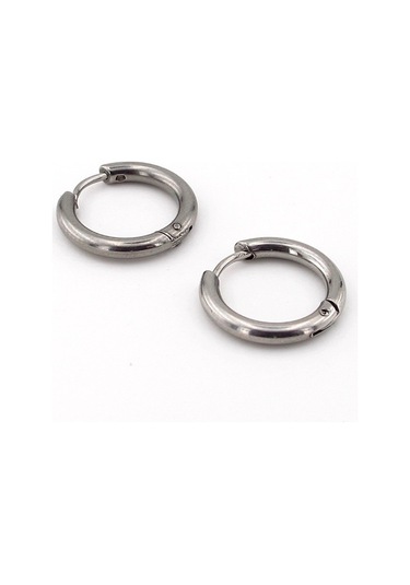 Yuvarlak Hatlı Gümüş Renk Çelik Halka Unisex Küpe E929