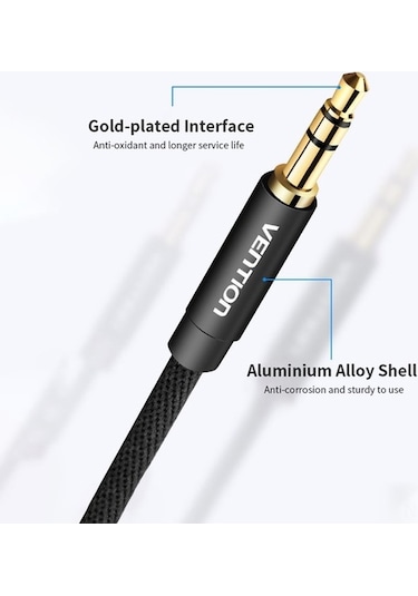 Besthome1 Ventıon 3.5mm Aux Kablo - 3m Altın Kaplama - Araç, Telefon, Bilgisayar