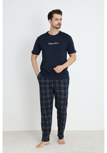 Arcan Arc Erkek Pijama Takımı Kısa Kol Düğmeli Lacivert