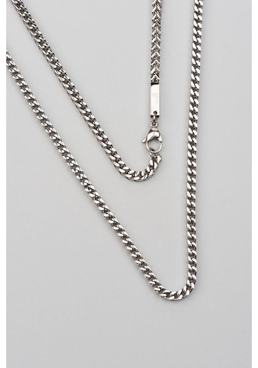 So Chic Çift Sıra Örgü Model 75 Cm Çelik Erkek Kolye Beyaz