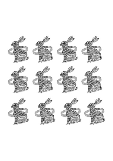 Homyl Tavşan Desenli Paskalya Peçete Halkaları Gümüş Gümüş