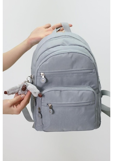 Sevimli Peluş Figürlü Günlük Kadın Sırt Çantası Şık, Kullanışlı, Okula Ve Seyahate Uygun Gri