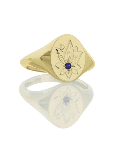 Safir Taşlı Lotus Çiçeği Altın Yüzük