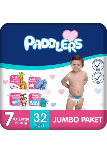 Paddlers Bebek Bezi 7 Numara XX-Large 32 Adet (20-30 Kg) Jumbo Paket
