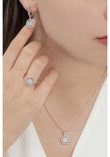 Agakulche Tek Taş Baget Kadın Gümüş Set Kalemli S54-eb 925