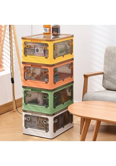 Dancemonkey Cbtx 28l Katlanır Plastik Saklama Kutusu, 5 Taraflı Şeffaf Çıkarılabilir Kasnak, S Boy Beyaz Çok Renkli