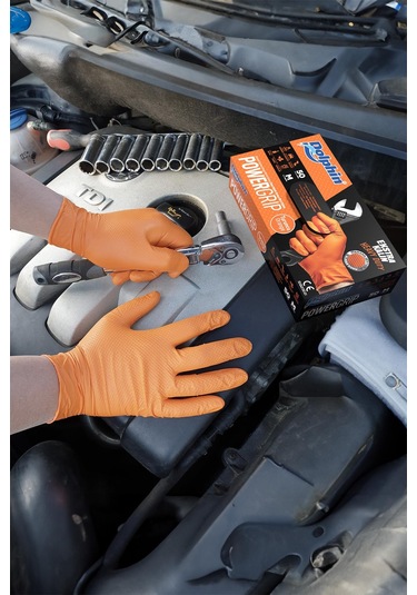 Dolphin Nitril Powergrip Ekstra Kalın Elmas Dokulu Eldiven Turuncu Meidum Orta Boy - 50'li Paket