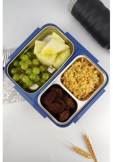 Digithome Bölmeli Çelik Hazneli Yemek Taşıma Ve Saklama Kabı İş Ofis Okul İçin 25 Cm Mavi - Yk1392 C320.025