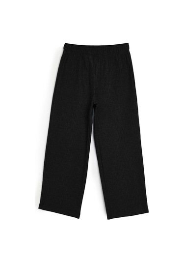 Beli Lastikli Siyah Kız Çocuk Eşofman Altı - Rahat Geniş Paça Kalın Kumaş 7-8-9-10-11-12-13-14 Yaş Cmrc103 Siyah