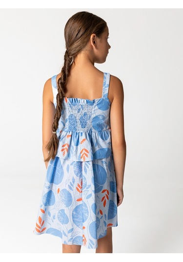 Sheshe Yaprak Desenli Pamuklu Askılı Kız Çocuk Elbise Renkli