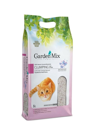 Garden Mix Bebek Pudrası Kokulu İnce Topaklaşan Bentonit Kedi Kumu 5 L