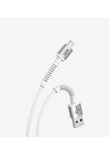 K550 Safe 3a Örgülü Metal Başlı Usb'den Lightning Şarj Kablosu Beyaz