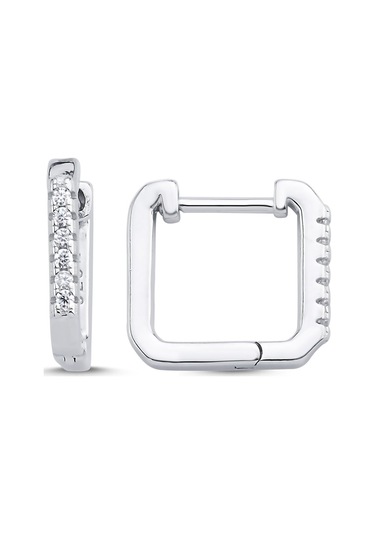 925 Ayar Gümüş Zirkon Taşlı 12mm Kare Halka Küpe