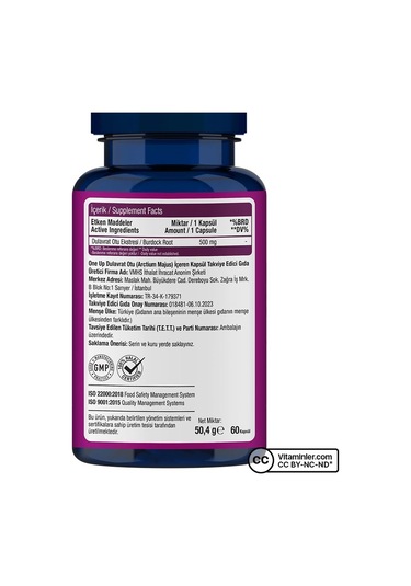 One Up Burdock Root Dulavrat Otu 500 MG 60 Kapsül