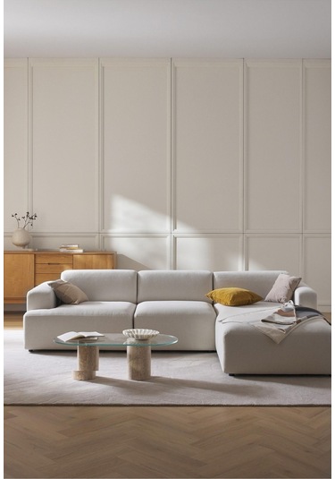 Massimo 3 Modül Sağ Köşe Koltuk Takımı Kırık Beyaz Keten Kumaş Sağ Kırık Beyaz