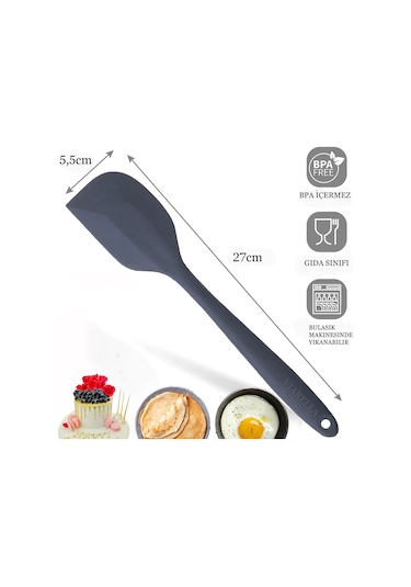Silikon Kaşık Spatula Seti 6lı Yanmaz Yapışmaz Çizmez Gri 27cm