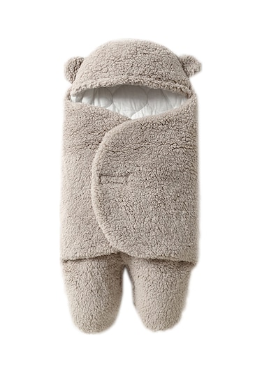 Neevoyu 3-6 Aylık Bebekler İçin Gri Kalın Sherpa Yünlü Ayaklı Uyku Tulumu - Kışlık Isı Sağlar Gri