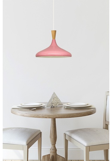 Pembe Ahşap Huni Tekli Avize Sarkıt Salon Mutfak Cafe Butik Lamba Aydınlatma Avizeler Pembe