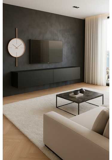 Mac Dizayn Adresan 200 Cm Soft Siyah Tv Ünitesi & Tv Sehpası Mat Siyah