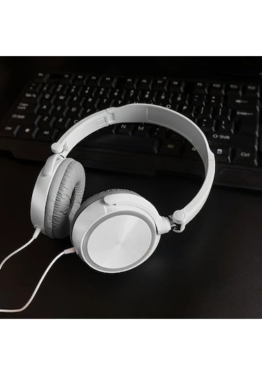 Oldfriend Beyaz Kablulu Kulaklık, Katlanır Bas Ve Mikrofonlu, 47.24 İnç Kablo, 3.55mm Jak