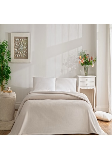 Linens Monty Pamuk Çift Kişilik Pike Beyaz Beyaz