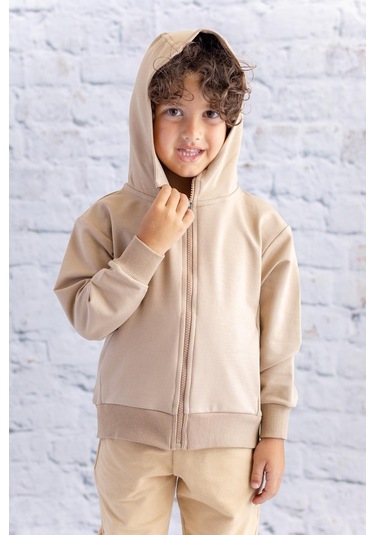 Zeyland Unisex Çocuk Basic Kapüşonlu Ceket - Bej Bej