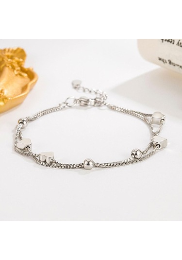 Tatlı Aşk Bilezik Kadın Çift Katmanlı Tasarım Yuvarlak Top İnci Hollow Kalp Bilezikler Ayarlanabilir Beyaz