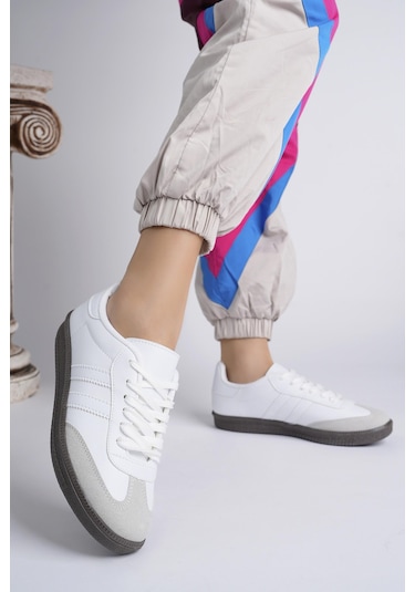 Muggo Gordon Ortopedik Günlük Garantili Bağcıklı Unisex Yürüyüş Koşu Sneaker Spor Ayakkabı - Beyaz