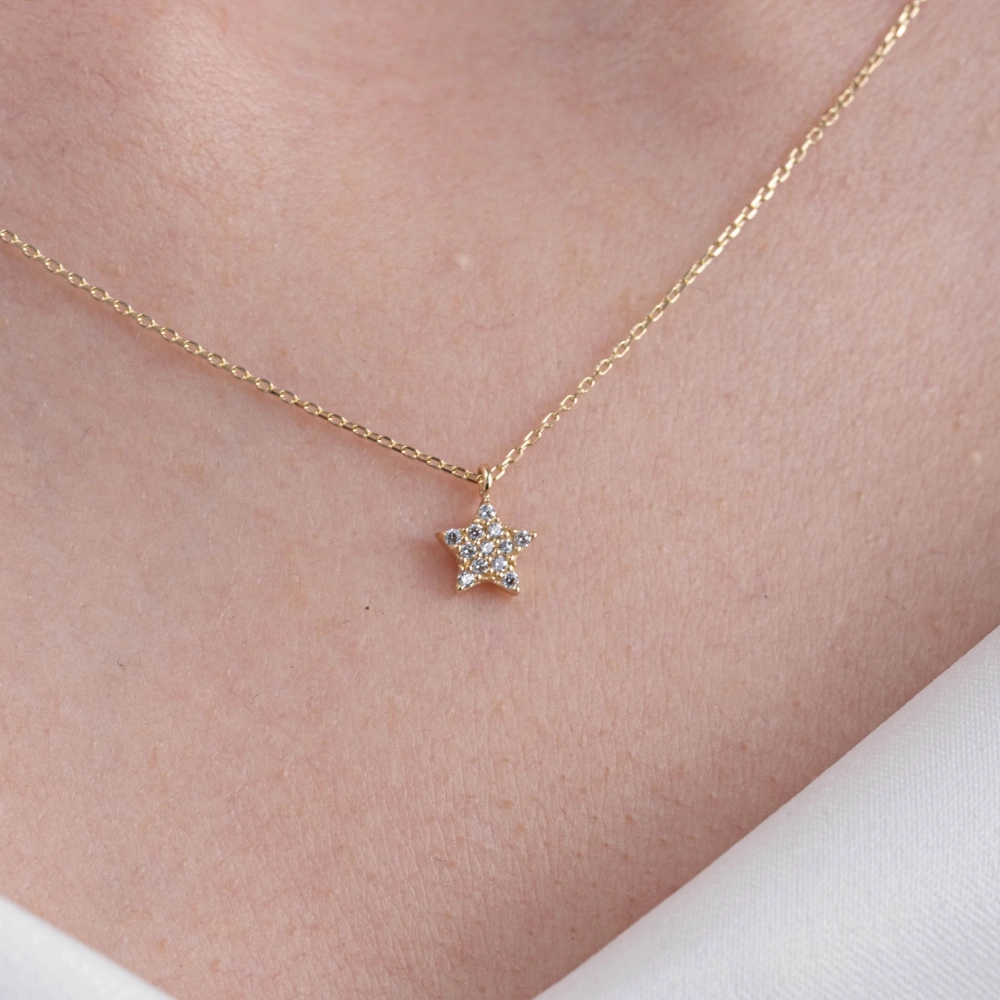 Altın Kolye - Taşlı Mini Yıldız 14 Ayar Altın Kolye Altın