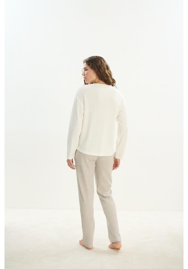Kadın Uzun Kol Ekru Pijama Takım C7t0n1o61 001