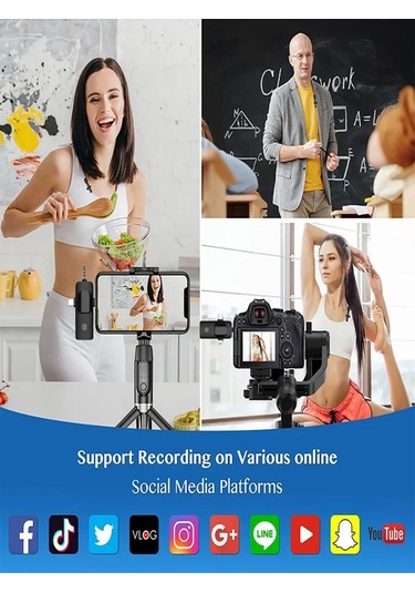 2'li Kablosuz 3in1 Yaka Mikrofonu Type-c Lighting 3.5mm Jack Uyum