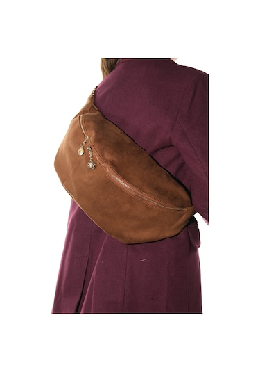 Venta Taba Süet Kadın Büyük Bel Çantası Taba