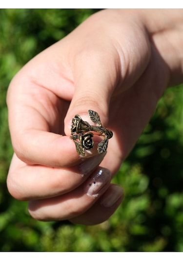Ikili Gül Işlemeli Antik Eskitme Ayarlanabilir Kadın Yüzük Euy9 Sarı