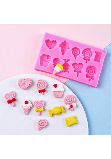 Dancemonkey 2 Adet G114 Şeker Lolipop Dondurma Kalıbı, Silikon Şekilli, Pratik Kullanım Pembe