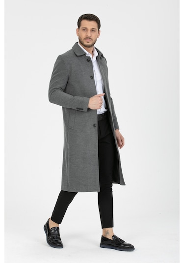 Erkek Gri Dar Kesim Uzun Kaşe Gömlek Yaka Palto & Kaban Gri Erkek Gri Dar Kesim Uzun Kaşe Gömlek Yaka Palto & Kaban Gri