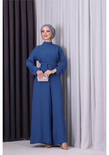 Kadın Petrol Kuşaklı Gül Detaylı Salaş Tulum Dpnms003 Petrol Mavisi