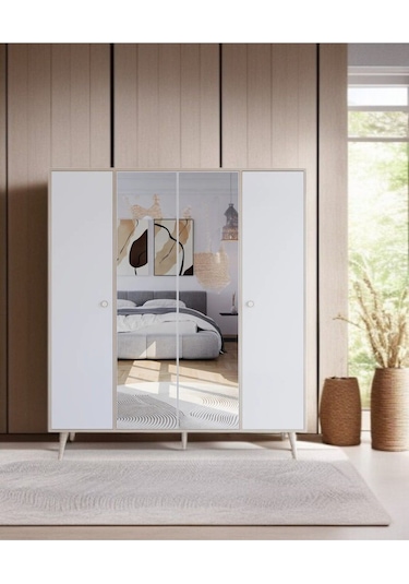 Floradesign Aden 4 Dört Kapaklı Aynalı Gardırop /elbise Dolabı / Gardırop