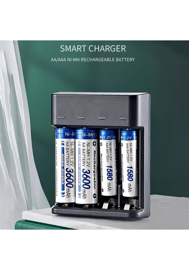 Pazly Hızlı Şarjlı 4'lü Aa/aaa Pil Şarj Cihazı - Usb Bağlantılı Ni-mh Şarj Ünitesi
